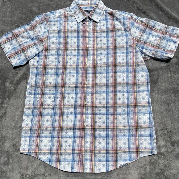 Club Room Shirt Mens Small Short Sleeve Blue Geometric Print Minimal To No Wear - Picture 2 of 9